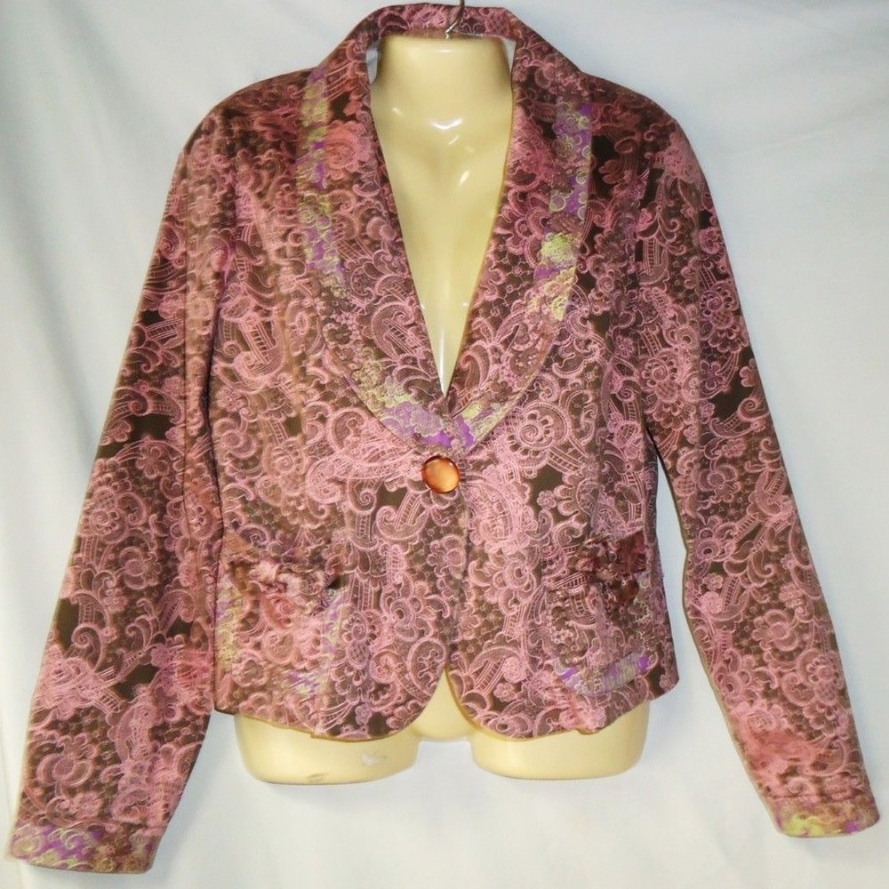 Junior's Pink Paisley Cotton Blazer Large